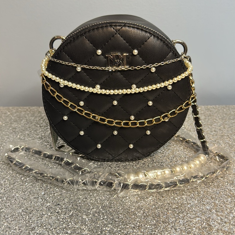 Badgley Mischka Black Quilted Mini Crossbody Bag with Gold and Silver Chains - Picture 6 of 9